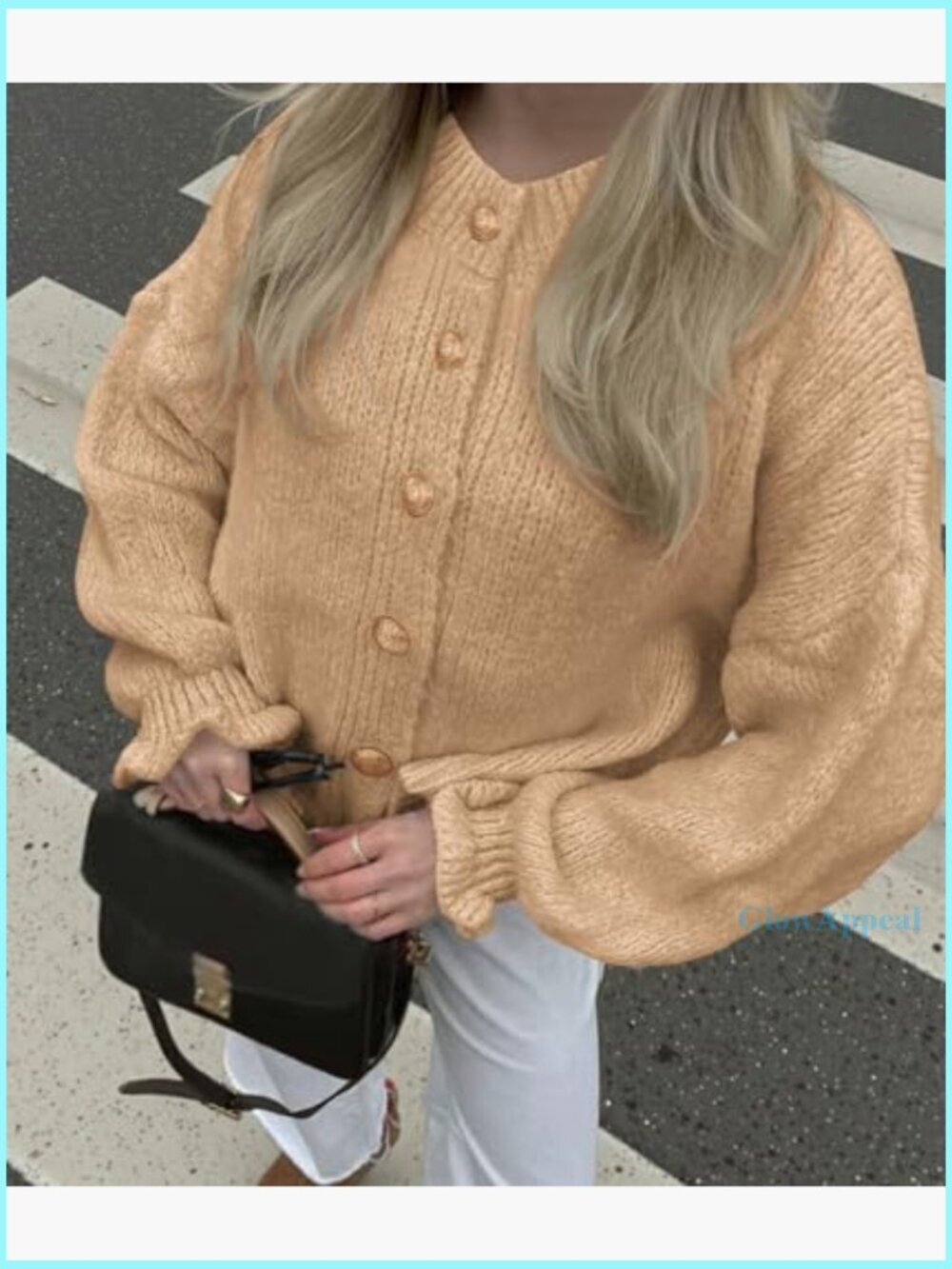 Cropped Cardigan Chunky Knit Ruffle Sleeves Button Down Oversized Fall - Picture 3 of 7